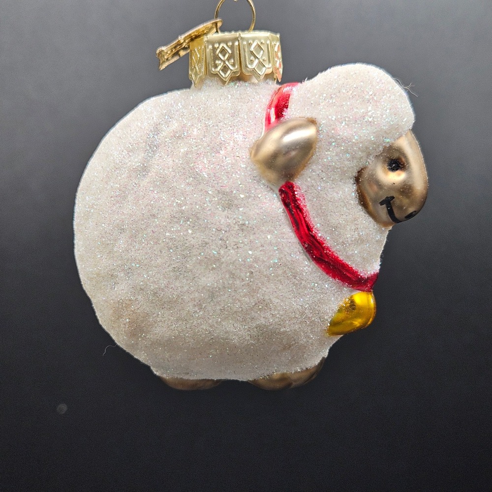 Thomas Pacconi Classics Blown Glass Snowball Sheep Christmas Ornament Glitter